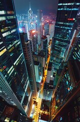 Obraz premium Hong Kong Bank Building: Nighttime Skyscraper View