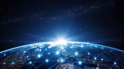 Communication technology for internet business. Global world network and telecommunication on earth cryptocurrency and blockchain and IT