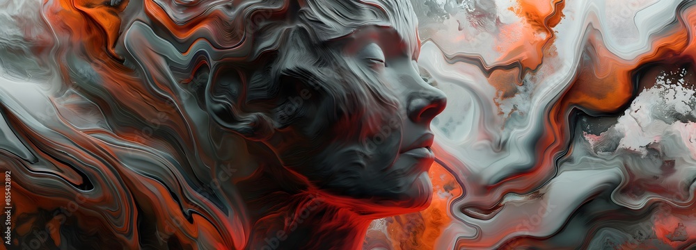 Aufkleber 4. experience a surreal face art wallpaper that merges realism and abstraction, showcasing the human