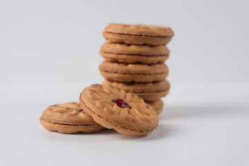 stack of strawberry biscuits isolated on white background