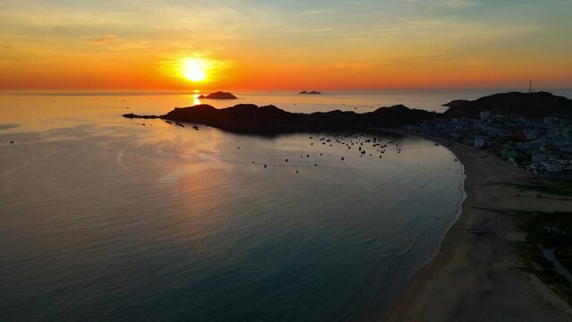 Beautiful aerial view FLC Quy Nhon beach at sunrise