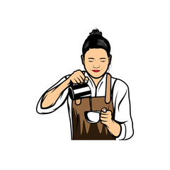 female barista pouring drinks from a cup container vector illustration