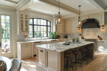 White and Wood Kitchen with Bar