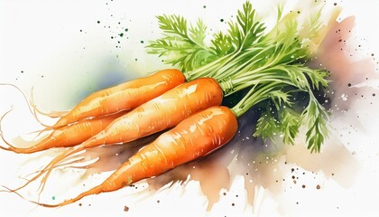 fresh carrots illustration. Hand drawn watercolor on white background