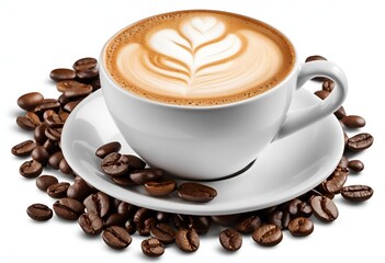 cup of coffee with brown beans