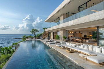 Obraz premium Urban industrial oasis with lush greenery and cozy lounge seating