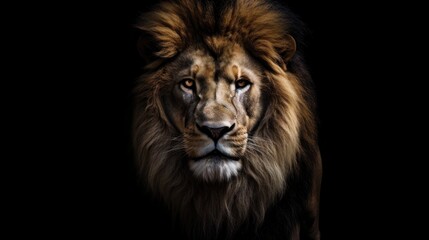 Fototapeta premium A lion with a long mane and a fierce look on its face