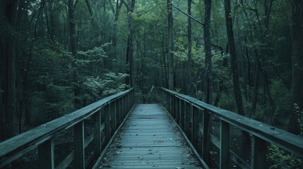 Fototapeta premium Cinematic Photography Capturing Boardwalk Amidst Forest Trees