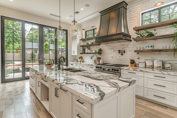 Fototapeta premium White Kitchen with Gray Countertops