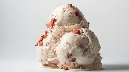 Decadent whiskey bacon ice cream, an image of decadent whiskey bacon ice cream, featuring bold flavors with hints of smoky bacon and rich whiskey, showcased against a white backdrop