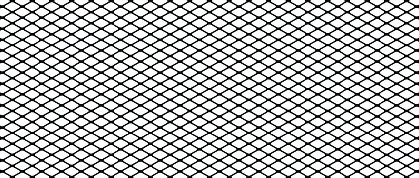 Black metal mesh seamless pattern vector illustration. Metal grid pattern. Silhouette Steel wire Chain link Fence Pattern.