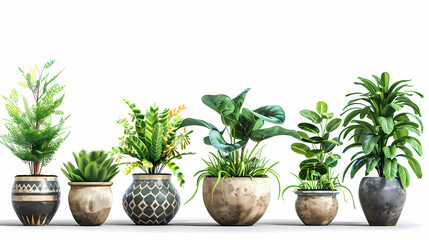 Obraz premium Set of different plants in pots isolated on white background illustration