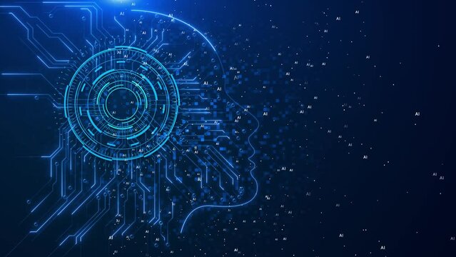 4K 3D artificial intelligence AI research robot and cyborg development for future of people living. Digital data mining machine learning technology design computer brain. big data AI machine learning