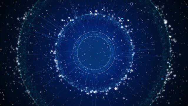 Cyber HUD circle interfaces Hi tech 3D Big Data Digital tunnel matrix. Futuristic cyberspace hi technology Abstract background. Cyber punk. Virtual reality VR display design. Sci-Fi HUD, GUI,UI