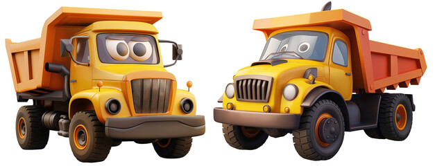 Fototapeta premium set of cute dump truck. 3D cartoon animation style.