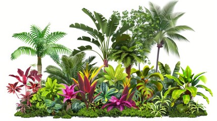 Obraz premium Lush tropical landscape with a variety of botanical on white background