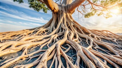 Interconnected tree branches with diverse roots and trunks forming a strong, unified foundation, symbolizing collective support and solidarity.,hd 8k