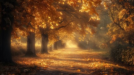 Obraz premium Autumn s Golden Glow in the Park