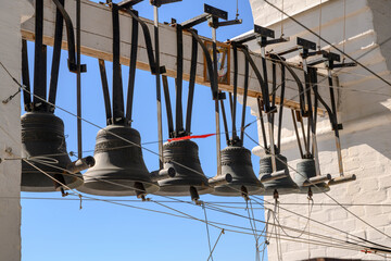 Small (Zazvonnie) bells on the bell tower of the Transfiguration Cathedral of the ancient Kremlin...