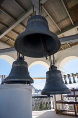 A large bell on the bell tower of the Transfiguration Cathedral of the ancient Kremlin in Nizhny...