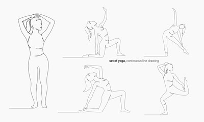 Set of yoga, continuous line drawing illustration, concept vector health illustration.