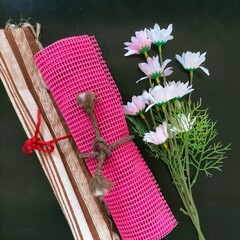 Bouquet of flower and some equipment, good for book cover