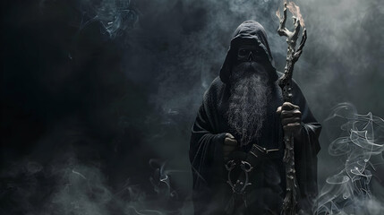 A dark wizard with a staff of bones