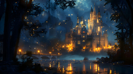 A fairy tale castle glowing with magic © sornram