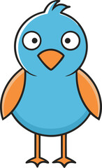 Cute blue bird isolated on white background. Cartoon style. Vector illustration.