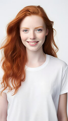 Fototapeta premium closeup portrait of amazing young red hair woman attractive appearance isolated over colorful background