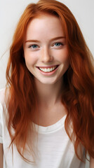 Fototapeta premium closeup portrait of amazing young red hair woman attractive appearance isolated over colorful background