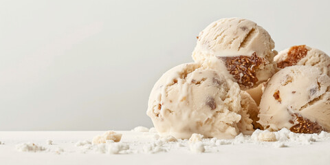Fototapeta premium An image of artistic vanilla and fig gelato, its creamy texture and chunks of fig against a white backdrop, perfect for showcasing the combination of classic and exotic flavors in a high-end dessert
