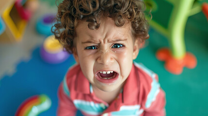 little toddler having a tantrum at day care center