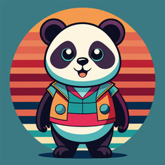 cute panda retro pop style vector illustration