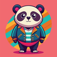 cute panda retro pop style vector illustration