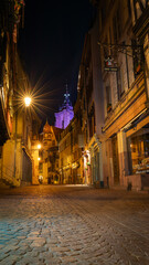Obraz premium French architecture at night in Colmar in France on 15TH march 2024