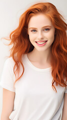 Fototapeta premium closeup portrait of amazing young red hair woman attractive appearance isolated over colorful background