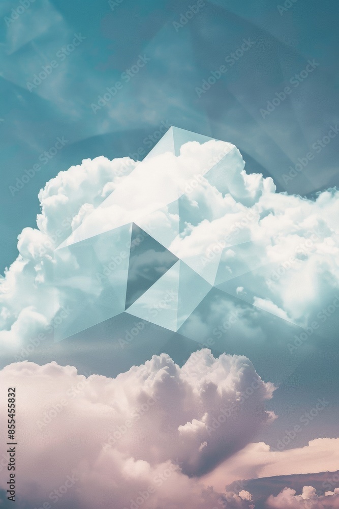Poster a geometric cloud built from triangular wireframe elements, emphasizing its structured and modular n