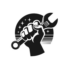 Working Hands Silhouette of Labor Hand Holding Wrench for Labor Day Concept