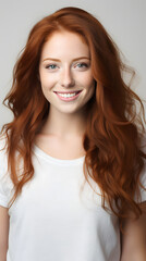 Fototapeta premium closeup portrait of amazing young red hair woman attractive appearance isolated over colorful background