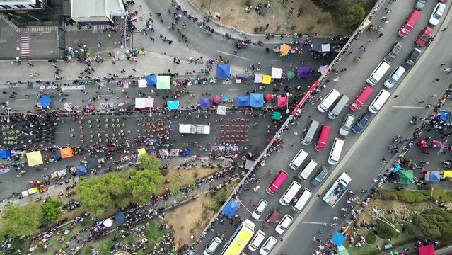 Aerial video over the capital city of La Paz in Blovia, South America
