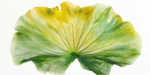 super macro, Lotus leaf photos on a white background, using ethereal illustration style, multiple exposure style, minimalist natural research, green and yellow,