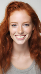 Fototapeta premium closeup portrait of amazing young red hair woman attractive appearance isolated over colorful background