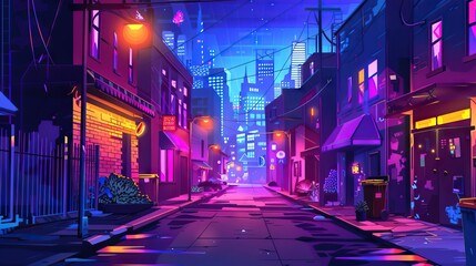 Obraz premium night view on a city street in vibrant colors 3