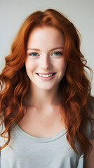 Fototapeta premium closeup portrait of amazing young red hair woman attractive appearance isolated over colorful background