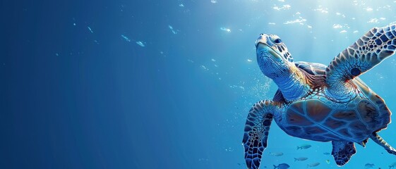 A majestic sea turtle gliding gracefully through crystal clear waters