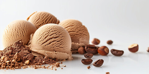 Artistic espresso and hazelnut gelato, an image of artistic espresso and hazelnut gelato, with bold coffee flavors and nutty textures, against a clean white background