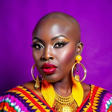 potrait of a blavk women with purple solid background