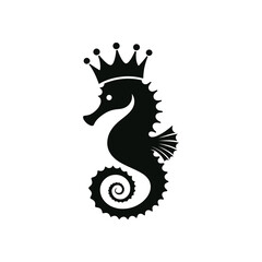 King Queen seahorse silhouette vector icon flat illustration logo clipart