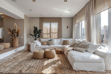 White Living Room with Sofa and Plants